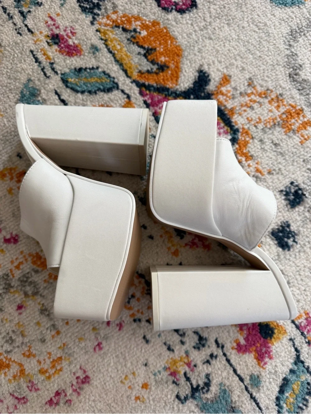 Steve Madden Trixie Leather Platform Slide Sandals Y2K White 8.5 New Chunky Heel